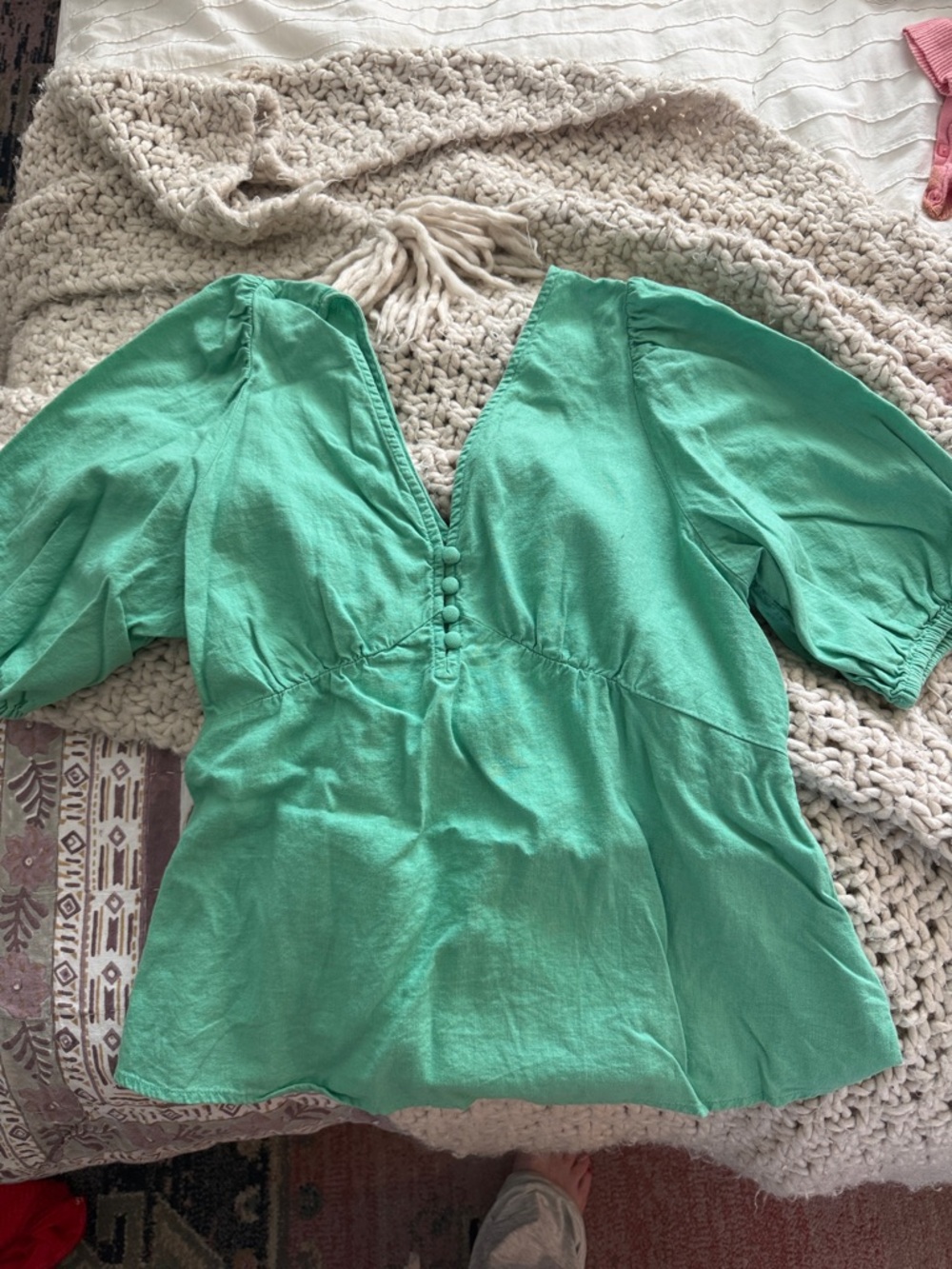 GAP Teal V-Neck Button Front Peplum Top